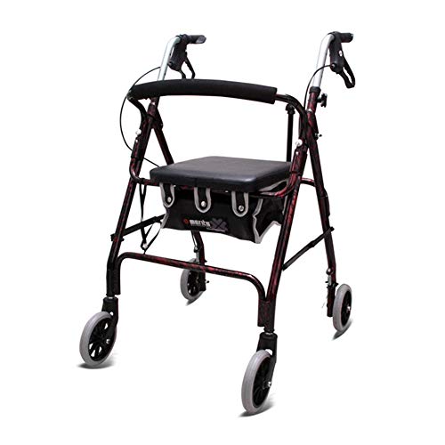 Folding Walker Walking Aid Seat, Height Adjustable, Light Foldable, Anti-Slip Walker, Four-Wheel Walker (Color: Black)