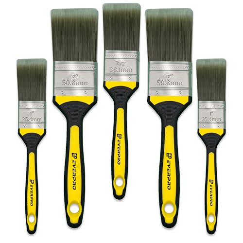 EVERPRO Premium 5 Pcs Wall Paint Brushes Set - Durable & Professional-Grade Painting Brushes for Smooth Finish, Easy to Clean, Perfect for Interior Decoration & Exterior Painting 2x 2, 1 x 1.5, 2x 1