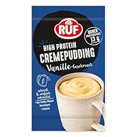 RUF High Protein Cremepudding Vanille-Geschmack, Vanille-Pudding aus der Tasse mit 13g Protein pro Portion, einfache Zubereitung, glutenfrei, 1 x 59g