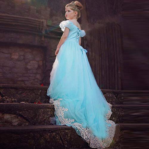 Fancy Dress Kids Girls Off Shoulder Puff Sleeve Princess Costume Pageant Cosplay Party Dress Up Clothes for Little Girl (Blue, 3-4 Years) - Thumbnail 4