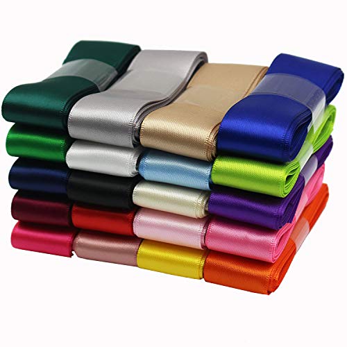 3/8 Inch Wide Solid Color Double Sided Polyester Satin Ribbon 20 Colors X 2 Yard Each Total 40 Yds Per Package