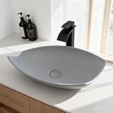 GLOBAOSALU Irregular Rectangular Bathroom Sink with Drain, 22x14 Inch Gray Stone Resin Vessel Sinks Above Counter Basin Bowl for Modern Bathrooms (No Faucet)