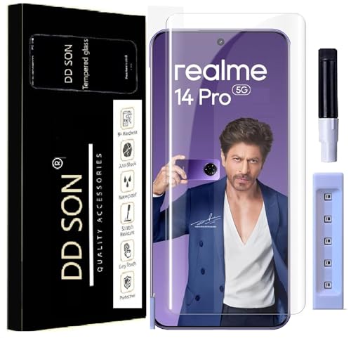 Image of DD SON Premium HD+ UV Tempered Glass Screen Protector Guard Compatible For Realme 14 Pro 5G (6.77 Inch, Pack of 1) Full Adhesive UV Curved Case Friendly HD Clarity