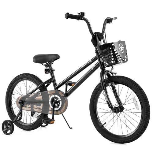 Image of BABY JOY Starry Kids Bike, 12 14 16 18 Inch Bicycle with Training Wheels, Storage Basket, Adjustable Handlebar & Seat, Handbrake & Coaster Brake, Girls Boys Bike