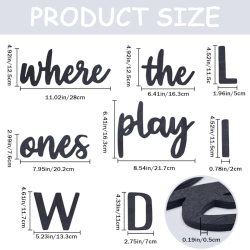 CREATCABIN Word Sculpture Wood Sign Wooden Laser Cutout Unfinished Slices Wood Crafts DIY Black Wall Sign Ornaments Art for Personalized Front Door Kitchen Home Wall Decor-Where The Wild One Play - Image 2