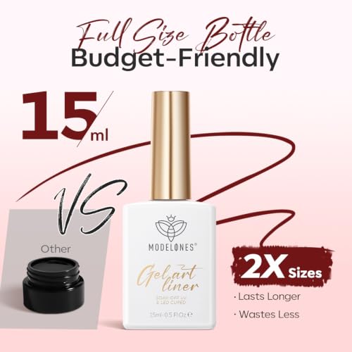 Image of modelones Burgundy French Tip Liner Gel Polish 15ml Nail Art Detail Brush | Wine Red Color Gel Paint Crisp Swirl Fine Line Design Beginner Friendly Long Lasting Soak Off U V Cure DIY Fall Manicure Gift