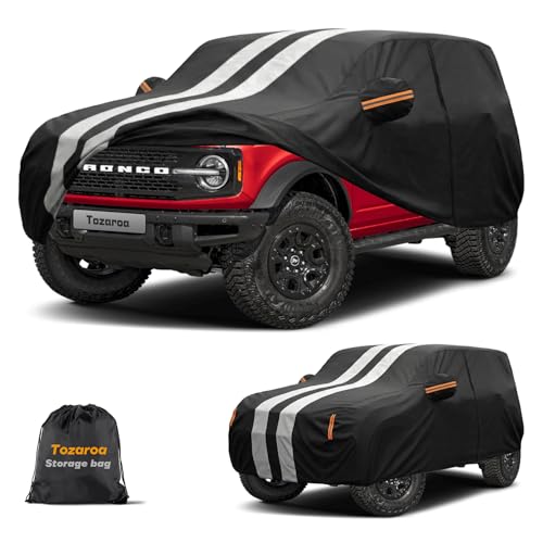 Multi-Layer Car Cover Custom Fit for Ford Bronco 4 Door (2020-2026) 100% Waterproof All Weather for Automobiles Gift with Towel Heavy Duty Car Covers for Rain Sun UV Protection with Door Zipper.