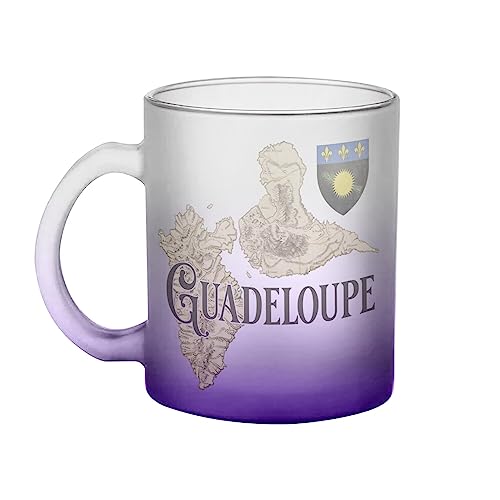 Fabulous Mug en Verre Violet - Guadeloupe 971 Département Ile Carte Ancienne Rare