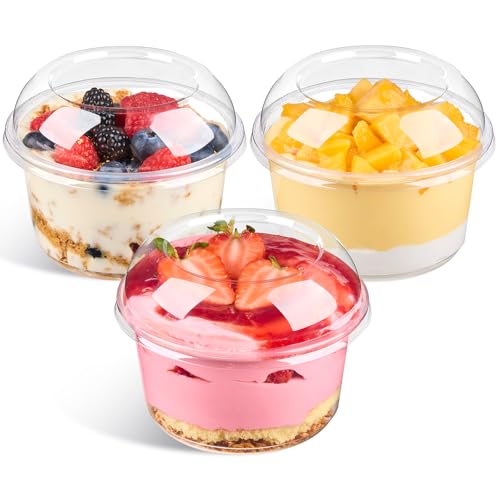 Qeirudu 50 Pack 16 Oz Plastic Dessert Cups with Dome Lids Acai Bowls Clear Party Serving Bowls for Parfaits Snacks Cakes Fruits