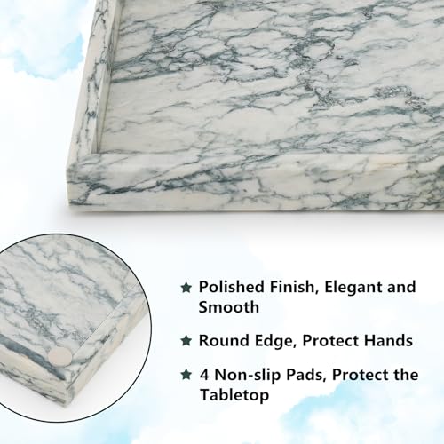 Image of Real Natural Marble Tray for Bathroom, Vanity, Kitchen and Desktop, Rectangle Genuine Marble Stone Tray for Jewelry, Cosmetics, Candles, Lotion, Perfume (Cyan-Green, 12 inch x 8 inch x 1.2 inch)