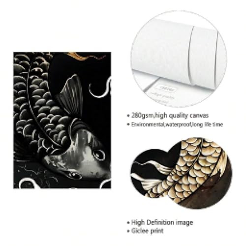Toile poisson noir et blanc 55 cm : la solution art mural pour salon terne