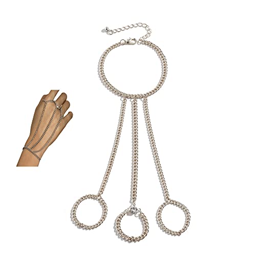 Asphire Punk Layered Chain Tassel Bracelet with Finger Ring Hand Harness Slave Bracelet Boho Wrist Chain for Women Teens Girls (Silver)