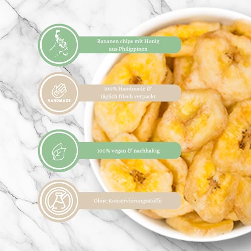 1001 Frucht - Bananenchips ohne Zuckerzusatz, 1kg, Neue Ernte, getrocknete Bananen mit Honig veredelt, geschmackvolle Chips, trockene Bananen als Trockenobst