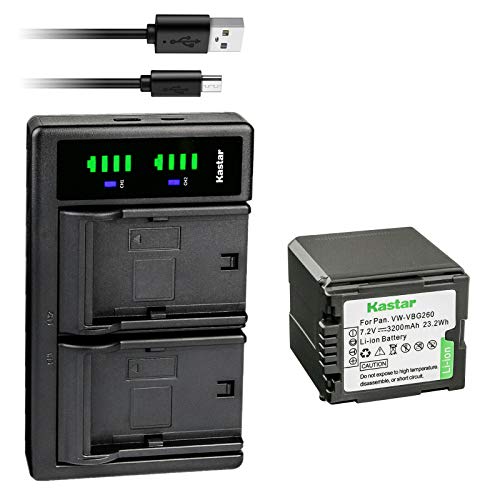 Kastar 1-Pack VW-VBG260 Battery and LTD2 USB Charger Replacement for Panasonic HDC-SD9, HDC-SD9EG-K, HDC-SD9EG-S, HDC-SD9GK, HDC-SD9-8GB, HDC-SD20, HDC-SD20K, HDC-SD100, HDC-SD100GK, HDC-SD200