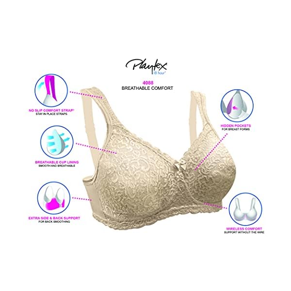 Playtex-Womens-18-Hour-Airform-Comfort-Lace-Wirefree-Full-Coverage-Bra-US4088 Playtex womens 18 Hour Airform Comfort Lace Wirefree Full Coverage Us4088 bras, White, 38D US