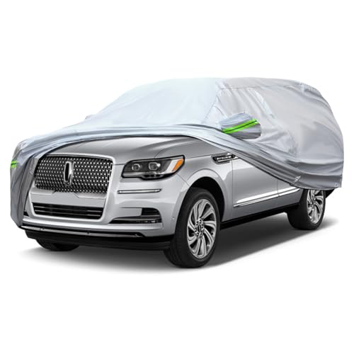 QUYDDC Full Car Cover Universal 6 Layers Outdoor Thicked All Weather Cover, Sunshield, Waterproof, Snow Proof, UV Proof, Scratch Proof, Bird Droppings, 6 Reflective Strips, Fits SUVs up 214'-236'