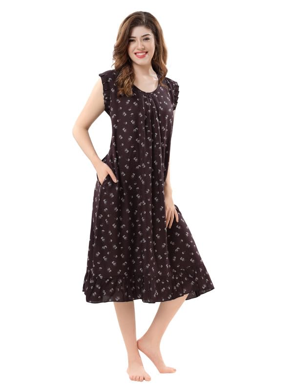 Image of Women's Viscose Blend Comfort Short Nighty with Side Pockets | Soft Printed Short Night Dress for Everyday Wear | Easy to Wear (CS5001)