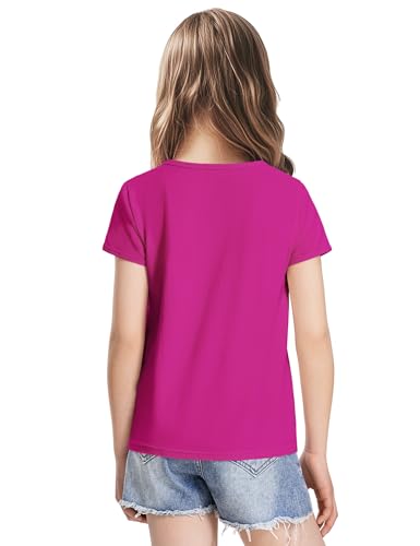 Image of Girls Short Sleeve Shirts Cotton Crew Neck T-Shirt Kids Plain Tees Tops Size 5-12 Years