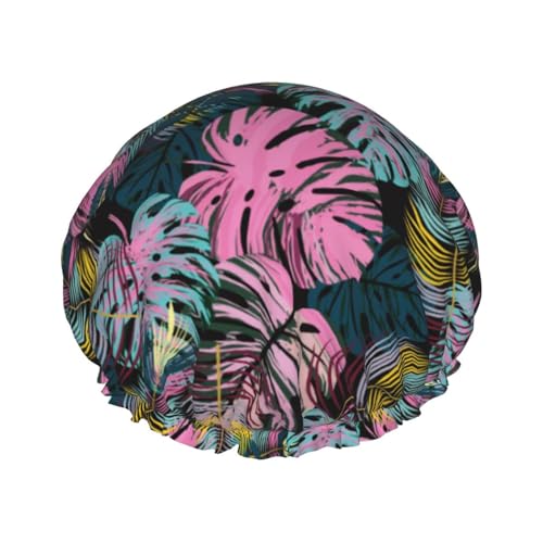 Hair Cap for Shower - Palm tree_AD Double Layer Shower Cap Reusable Waterproof, Large Shower Cap for Women, Hair Cap for Shower with Peva Lining and Elastic Rope