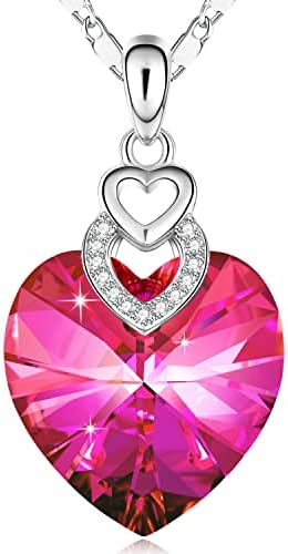 PLATO H 3 Hearts Crystal Necklace for Teen Girls Women Love You Pendant Jewelry in Gift Box Dainty Birthday Anniversary Jewelry for Her Rose Pink