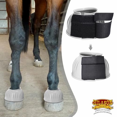Image of HILASON Western Horse Rubber PVC Ribbed Double Hook and Loop Bell Boots Training Protective Shock Absorbing Leg
