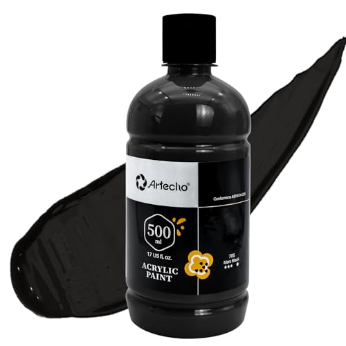 Image of Artecho Mars Black Acrylic Paint 500ml / 17oz Large Bottle | Semi Glossy Finish, High Pigment Rich Color Craft Paint for Canvas, Rocks, Wood, Fabric, Ceramic, Non-Toxic