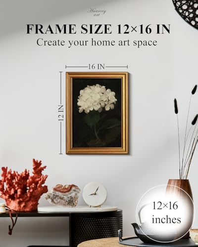 Image of HUARCEY Gold Framed Vintage Wall Art: White Hydrangea by James Stuart Parker (12 inchx16 inch) for Living Room, Bedroom, Kitchen & Office