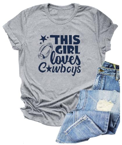 Vintage Football Shirt Women Game Day Tshirt Sunday Funday Shirt This Girl Loves Cowboy Print Top Casual Football Shirts