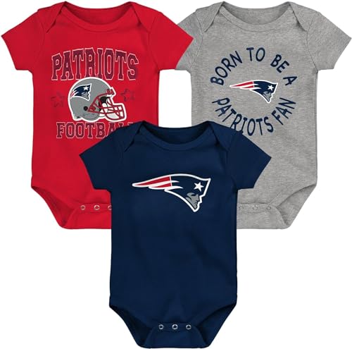 Outerstuff NFL Newborn Infants Born Champion 3 Pack Primary Logo Team Color Creeper Bodysuit Romper Baby Set (New England Patriots, 24 Months)