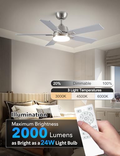 Image of Rayqueen 42Inch Brushed Nickel Ceiling Fans with Lights and Remote,Downrod