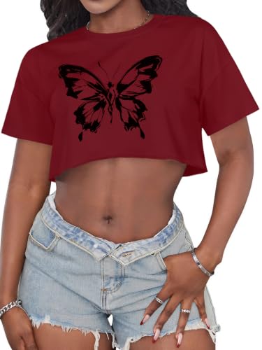 Image of Crop Tops for Women Oversized Short Sleeve T Shirts Crew Neck Cropped Tees