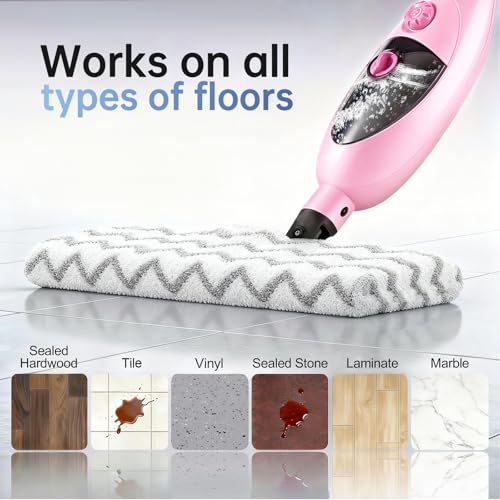 Image of 12-in-1 Steam Mop Cleaner, 15-Sec Fast Heat-Up, 1200W Floor Steamer with Double-Sided Pads, Removes 99.99% Stubborn Stains for Hardwood Floors, Marble, Clothes, Windows, Tiles, White