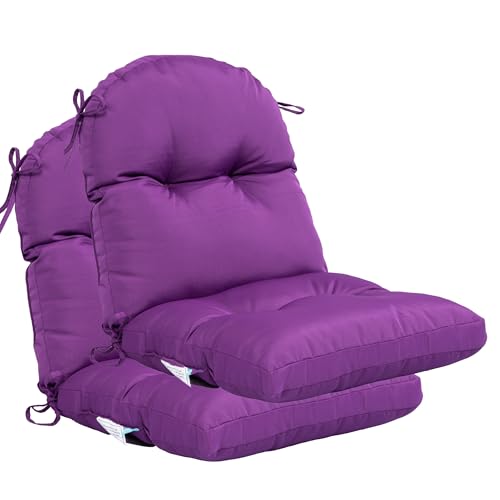 Image of QILLOWAY Tufted Outdoor Chair Cushion Set of 2, Waterproof 43x20x4 Inch Non Slip Replacement Pad for Wicker Lounge Patio Furniture, Purple