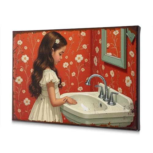 Impression sur toile salle de bain 40x60 cm motif fille se lavant les mains