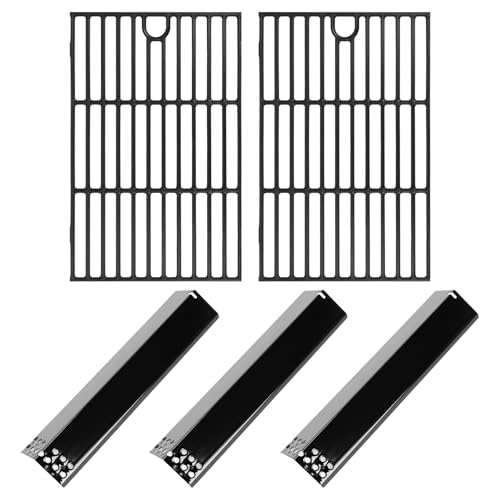 Hisencn Grill Replacement Parts for Expert Gas Grill 3 Burner 720-0988EC 720-0988EG 720-0988ED Grill Cast Iron Grill Grates and Porcelain Steel Heat Plates