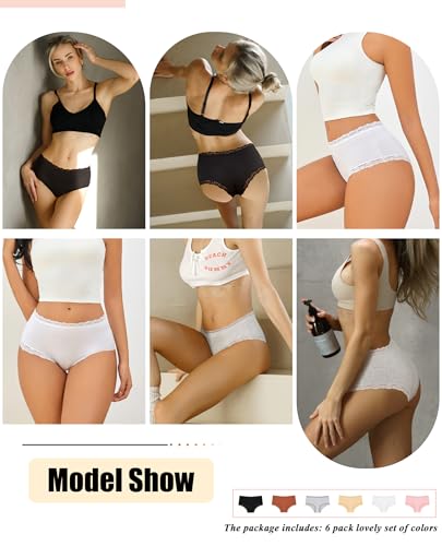 Image of Sth Big Cotton Underwear for Women High Waisted Womens Underwear Pack Sexy Lace Edge Bikini Cheeky Panties Girls Brief