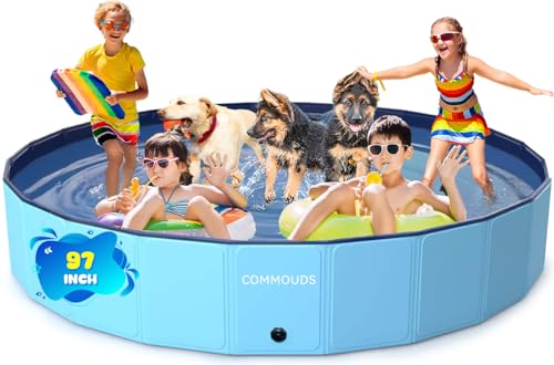Image of COMMOUDS Extra Large Foldable Dog Pool, Hard Plastic Kiddie Pool