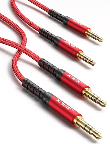 JSAUX 2 Pack AUX Cable, [4ft/1.2m- Copper Shell, Hi-Fi Sound] 3.5mm TRS Auxiliary Audio Cable Nylon Braided Aux Cord Compatible with Car/Home Stereos,Speaker,Headphones,Sony,Echo Dot,Beats - Red