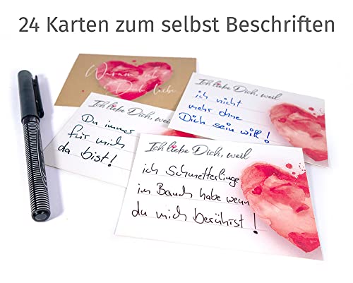 beriluDesign Adventskalender mit 24 Karten - Ich Liebe Dich, Weil für Paare, Verliebte, Liebespaar