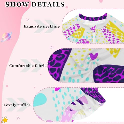 Purple Yellow Hearts Girls Long Sleeve One-Piece Swimsuit UV Protection Swimwear Bathing Suit 208617774