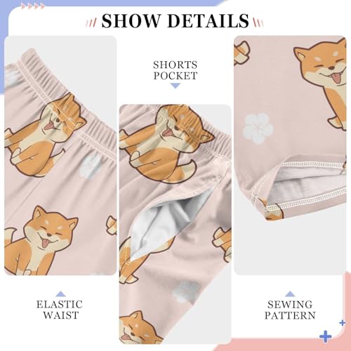 ZZKKO Cute Shiba Inu Dog Flowers Boys Pants for Kids Jogger Pants with Pockets S-XL4