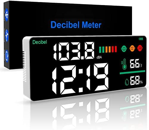 JOSMAX 4-in-1 Decibel Meter Sound Level Reader + Digital Clock + Humidity & Temperature. 11 inch Large LED Display Wall Mounted Classroom Noise Decibel Reader Meter, Sound Meter, DB Meter & SPL Meter