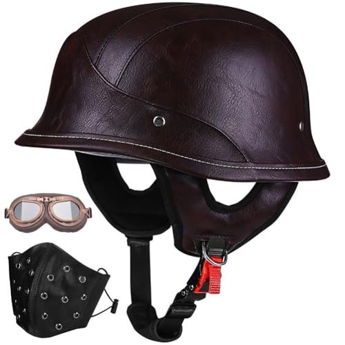 Uueybsg Retro Leder Jethelm Braun mit Brille