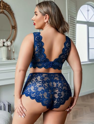 Image of Avidlove Plus Size Lingerie Set for Women Sexy Lace Halter Bralette High Waist Panty Set