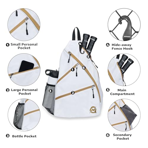 A11N Pickleball Bag, Reversible Crossbody Sling Bag/Backpack for Women Men, White & Gold - Thumbnail 2