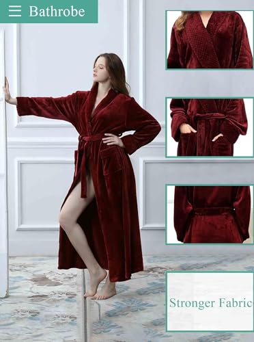 Image of Artfasion Womens Long Fleece Robe - Warm Soft Floor Length Flannel Bathrobes for Winter Thicker Long House Coat with Pockets