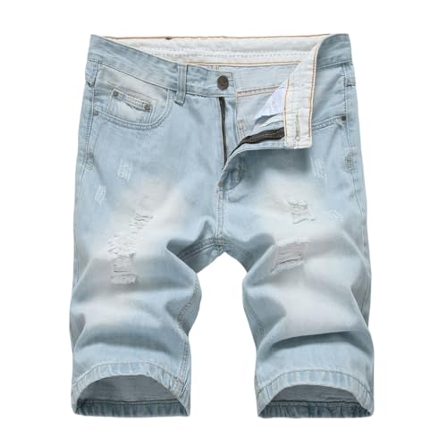Short en jean brodé homme coupe droite décontracté bleu clair taille 40