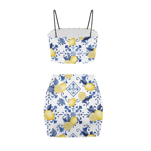 Image of Biyejit Women's 2 Piece Summer Outfits Spaghetti Strap Crop Tops and Bodycon Mini Skirt Dress Set Plus Size S-4XL