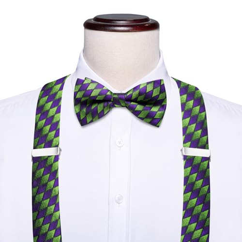 Image of Dubulle Suspender and Bow Tie for Men Paisley Solid Mens Suit Braces Pretied Bowtie and Handkerchief Cufflinks Formal Wedding