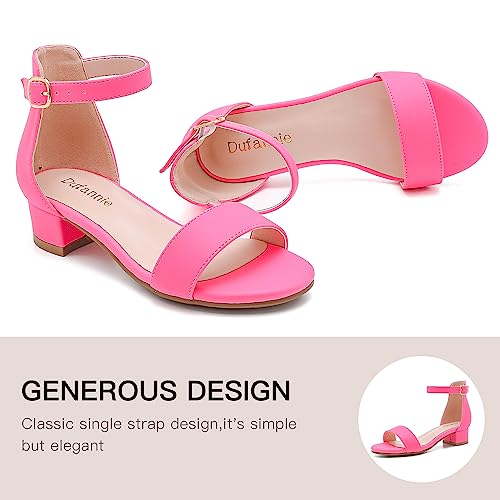 Image of Dufannie Girls Sandals Low Heels Dress Pump Ankle Strap Open Toe Flower Girl Wedding Party for Toddler Little Big Kid